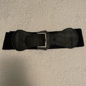 Black Rhinestone Statement Belt with Large Buckle